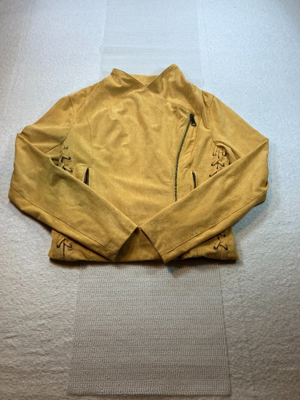 Willow-Root Yellow Faux Suede Lace-Up Side Moto-Jacket Size S